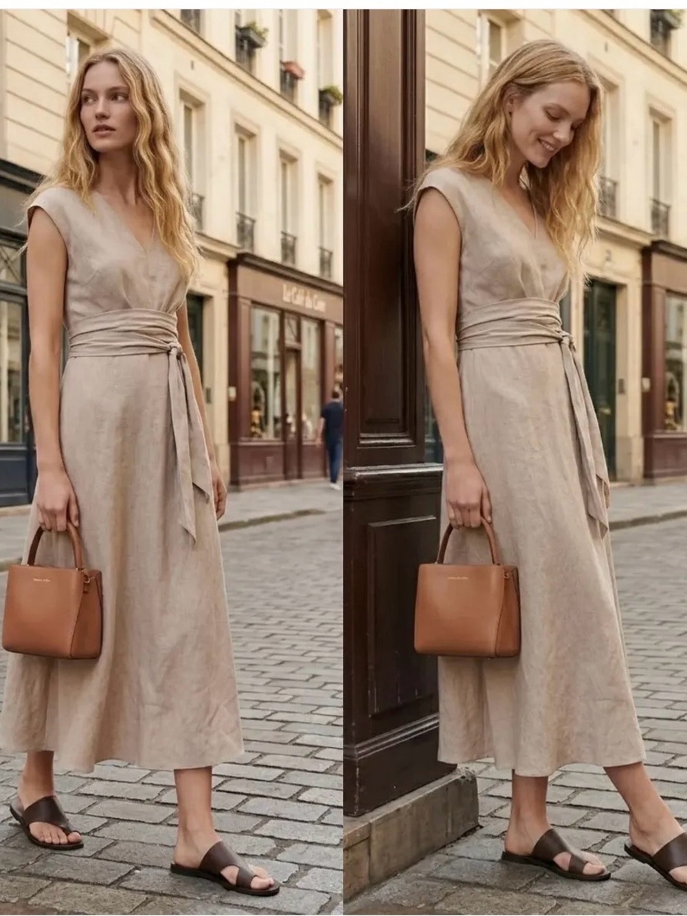 Banana Republic Sleeveless Wrap Maxi Dress in Light Beige, NWT